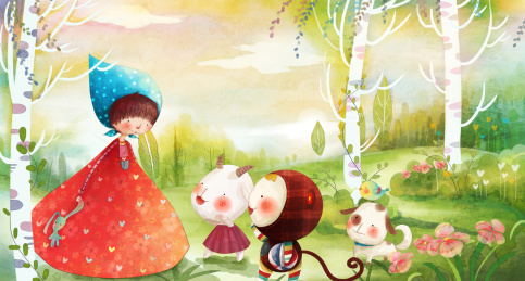 小动物邀请小姑娘一起玩玩耍