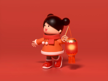 小女孩提着灯笼花灯过传统节日场景
