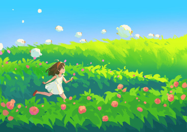 花丛中奔跑
