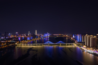 长沙湘江两岸城市CBD夜景航拍