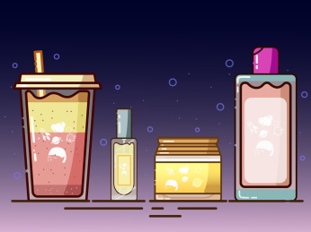 奶茶、护肤水、香水创意mbe风格插画