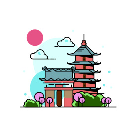 门楼、宝塔MBE风格建筑插画设计