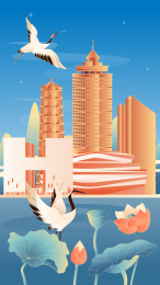榆林城市国潮竖版插画