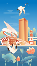 德州城市国潮竖版插画