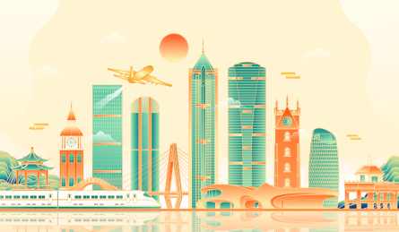 海南海口城市建筑群矢量插画