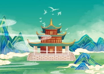 贵阳地标古建筑国风插画甲秀楼