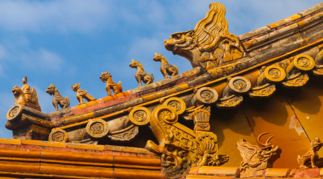 中国北京故宫吻兽仰拍