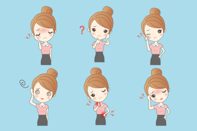 卡通风全身酸痛的上班族女性插图