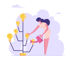 女人替灯炮树浇水平面插图