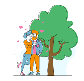 大树下情侣拥抱亲吻插图