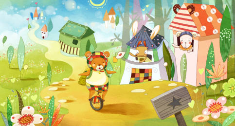 小熊给森林里的动物送信大家都向它打招呼