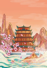 合肥地标古建筑国风插画望月阁