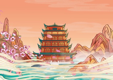 合肥地标古建筑国风插画望月阁