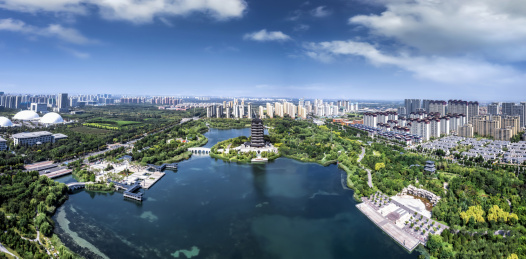 航拍山东淄博城市风光全景