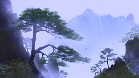 安徽黄山迎客松寒秋手绘插画