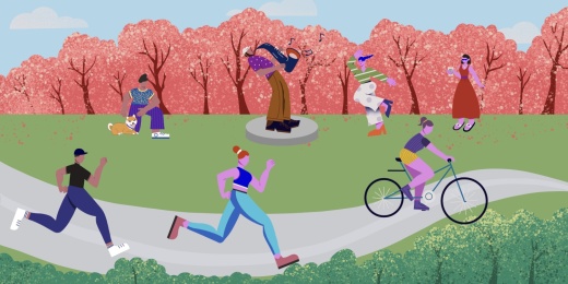 公园一角户外运动 枫叶