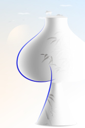 白色背景中国风陶瓷质感数字4山水创意海报
