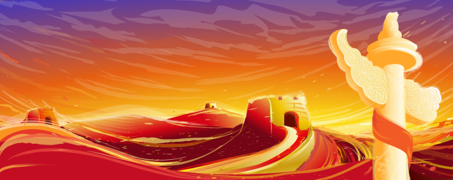 万里长城流光异彩华表耸立图