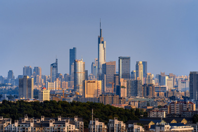 夕阳下的南京新街口城市建筑群