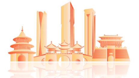 扬州城市天际线金融插画