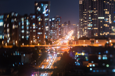 移轴镜头中的北京国贸夜景