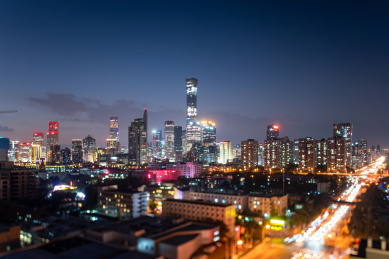 移轴镜头中的北京国贸夜景