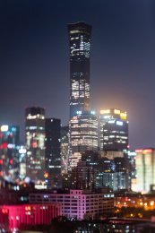移轴镜头中的北京国贸夜景