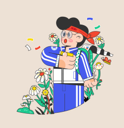 花草中阳光努力的学生