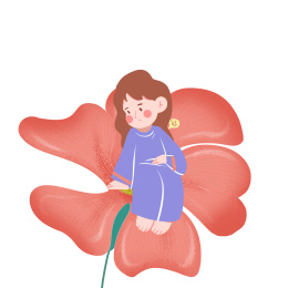 红色坐在花朵上的小女孩