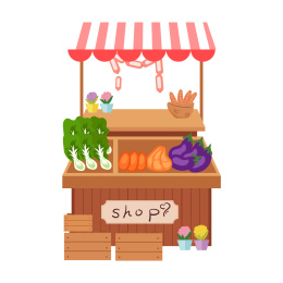 扁平化卡通蔬菜商店橱窗展柜商品陈列购物架
