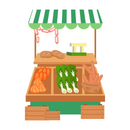 扁平化卡通蔬菜商店橱窗展柜商品陈列购物架