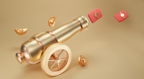 3D金色礼炮发射红包和掉落的元宝组合