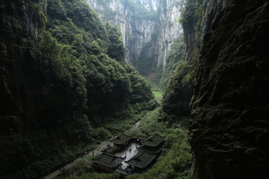 中国重庆武隆天生三桥高角度全景