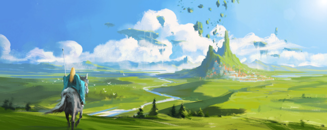 有骑马巫师的奇幻场景