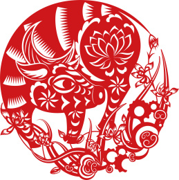 牛生肖兰花纹样剪纸插画