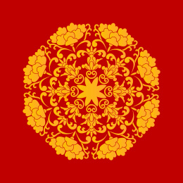 红底金色中国传统纹样花卉图案