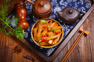 特色农家菜爆炒五香豆干
