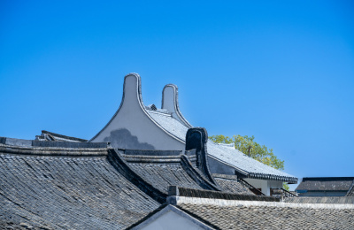 江南古镇仿古徽派建筑庭院马头墙