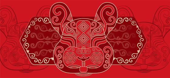 兔喜庆中国红十二生肖传统纹样矢量插画