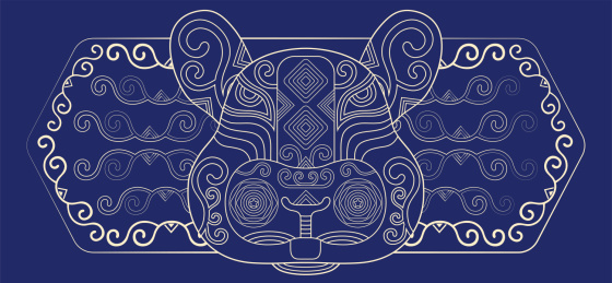 兔十二生肖传统中国风纹样金色线描矢量插画