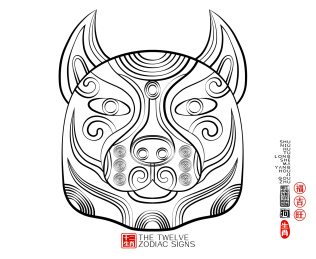 十二生肖狗简约潮流中国风线描纹样矢量插画