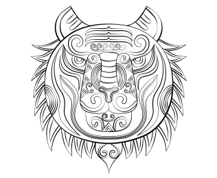 虎十二生肖简约潮流中国风传统纹样矢量插画