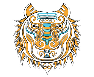 十二生肖虎头简约潮流纹样印花图案矢量插画