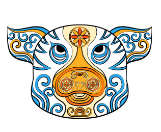 十二生肖猪头简约潮流纹样印花图案矢量插画