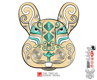 国潮兔十二生肖潮流纹样印花图案矢量插画