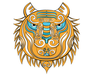 十二生肖虎潮流中国风纹样印花图案矢量插画