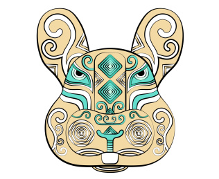 十二生肖兔潮流中国风纹样印花图案矢量插画