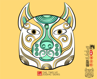 简约国潮狗十二生肖纹样印花图案矢量插画