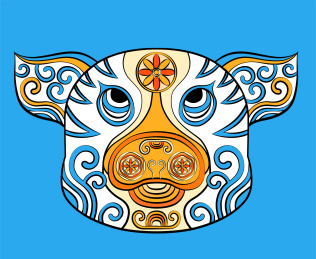 十二生肖猪简约中国风潮流装饰纹样矢量插画