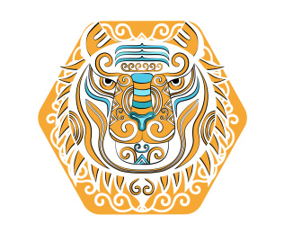 十二生肖简约国潮虎头潮流印花纹样矢量插画